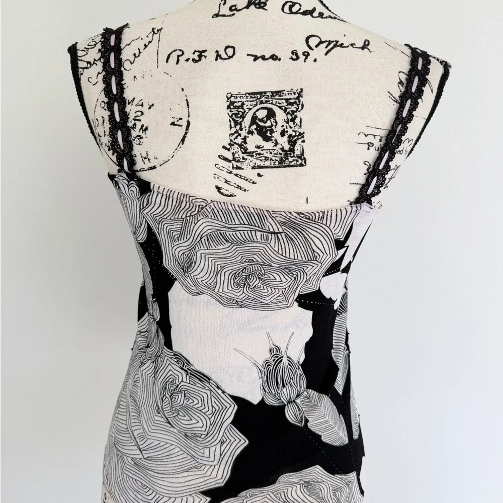 Alberto Makali Monochrome Floral Open Cardigan & Tank Top Set Sz M Romantic - Picture 12 of 16